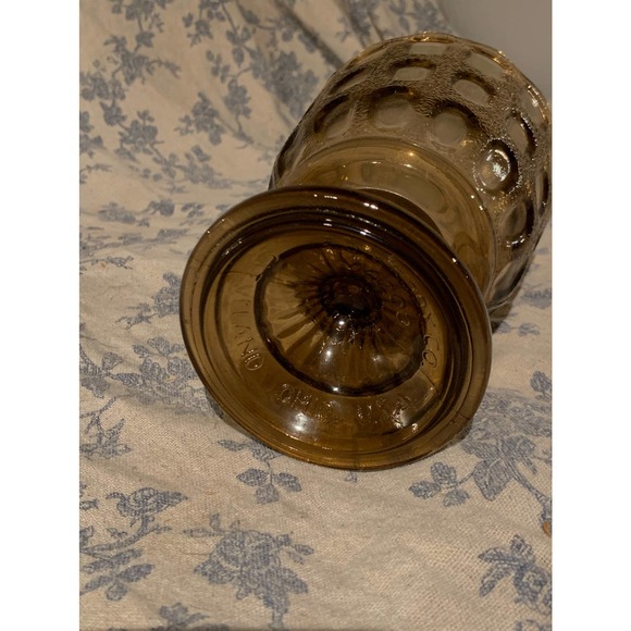 EO Brody Co Smoky Brown Pressed Glass Pedestal Bowl and Thumbprint Vase - Picture 4 of 10